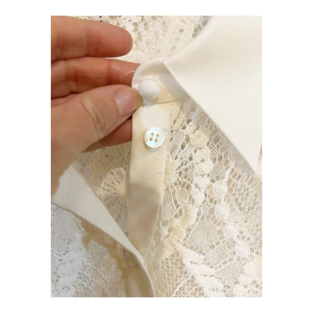 Dorothee Schumacher Causal Romance Lace Button Down Blouse NWT Sz M Powder White - Picture 10 of 13